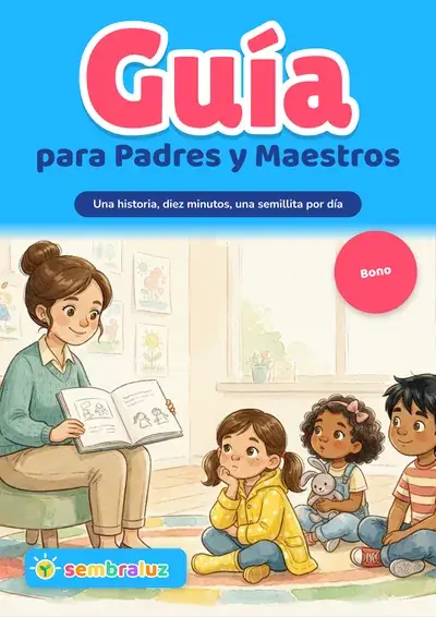 Portada del bono Guía para Padres y Maestros, con una maestra que lee un libro a tres niños sentados en el suelo